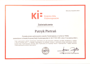 Certyfikat KIF Patryka